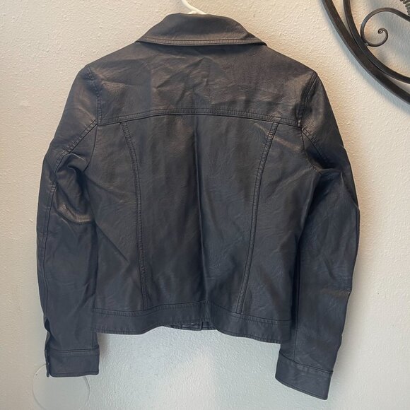 Guess Womens Black Faux Leather Jacket With Snap Buttons Size S - Picture 2 of 11